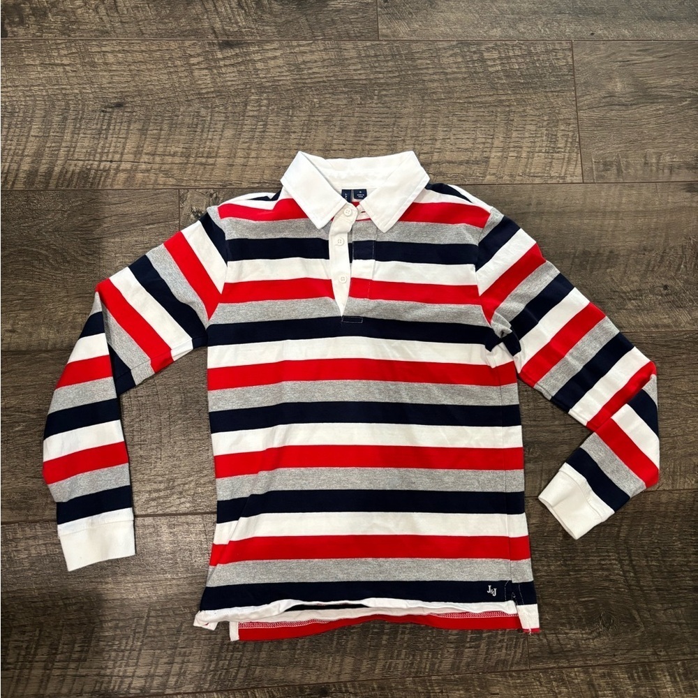 Janie and Jack Striped Red, White, and Blue Kids Long-sleeve Polo Rugby Shirt